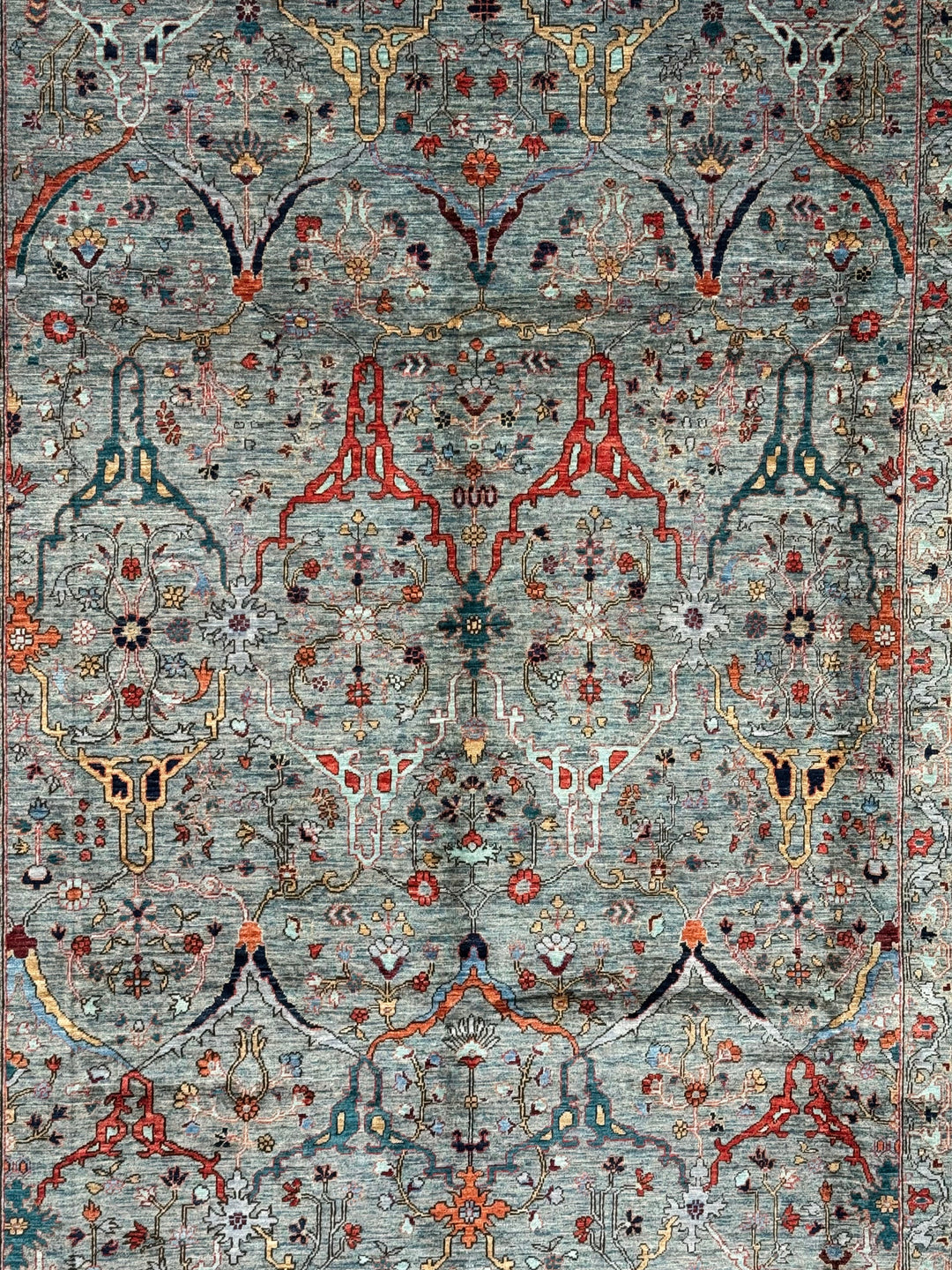 Soft Blue, Rust &amp; Ivory Floral Wool Rug – 8.10’ x 11.10’