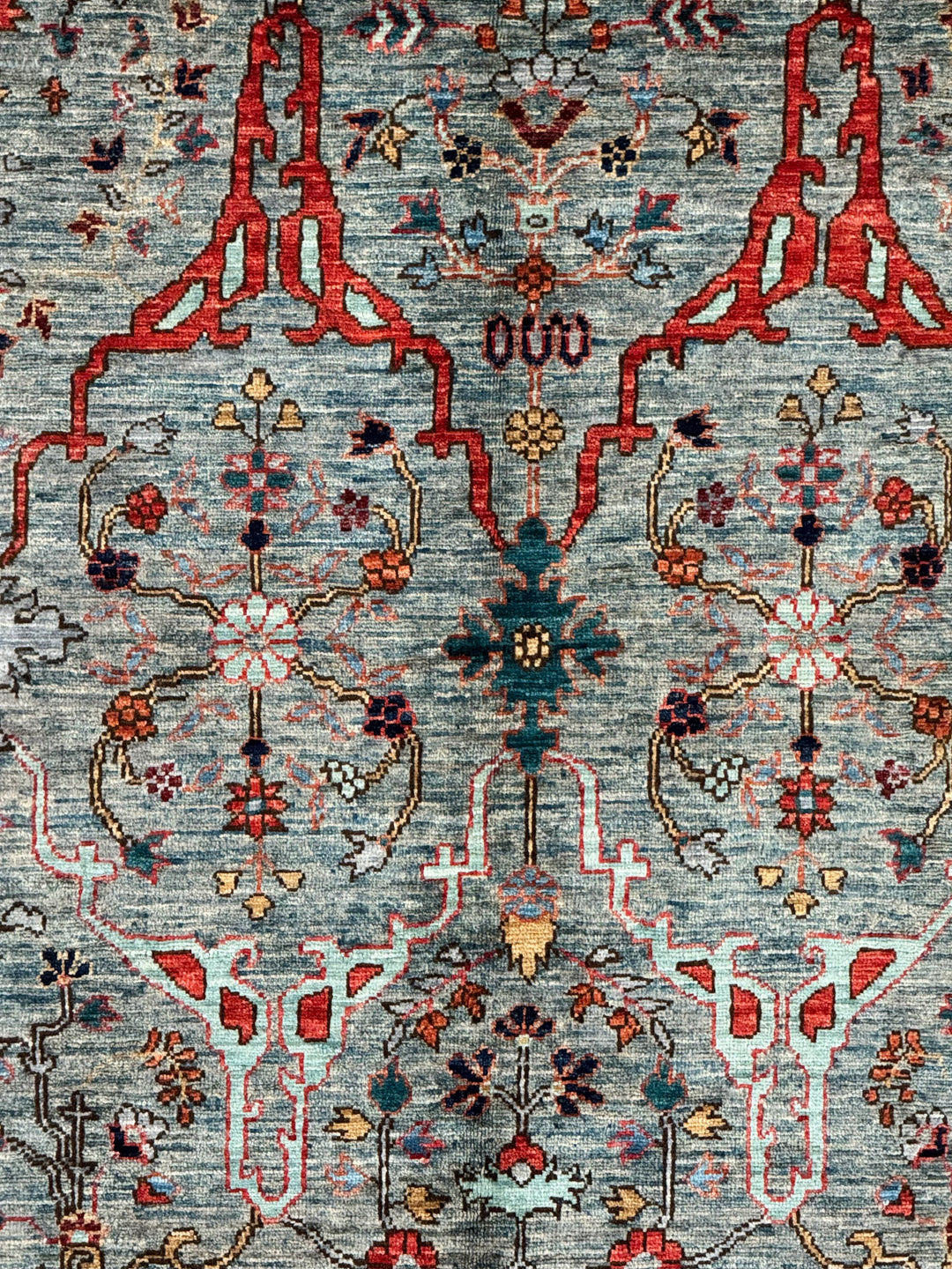 Soft Blue, Rust &amp; Ivory Floral Wool Rug – 8.10’ x 11.10’