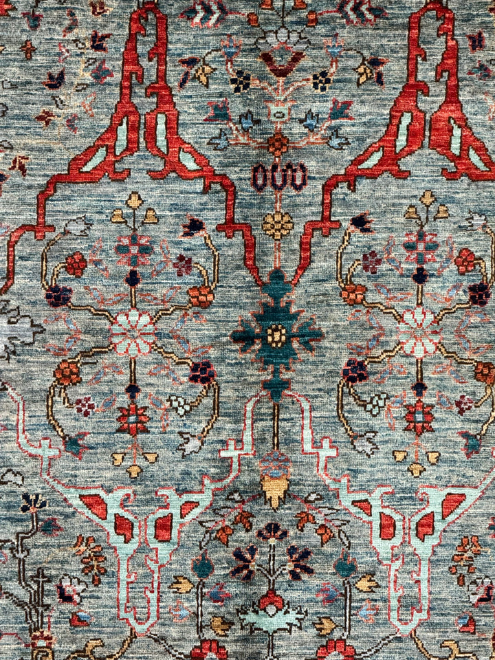 Soft Blue, Rust &amp; Ivory Floral Wool Rug – 8.10’ x 11.10’