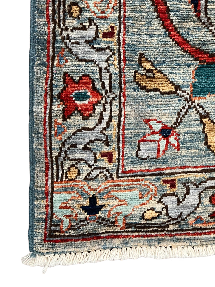 Soft Blue, Rust &amp; Ivory Floral Wool Rug – 8.10’ x 11.10’