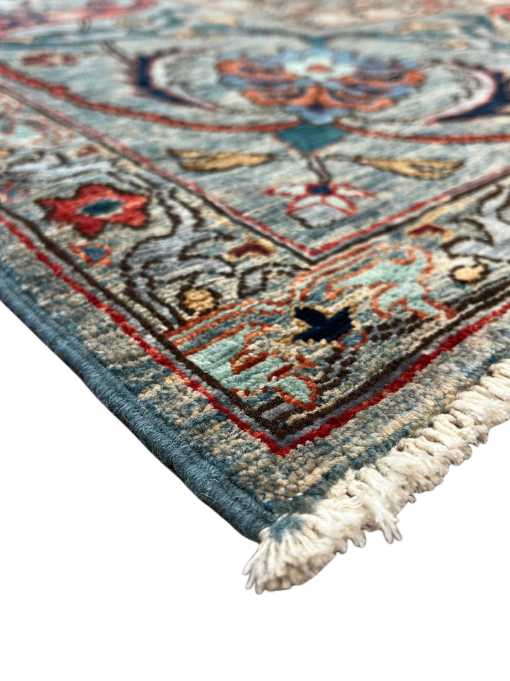 Soft Blue, Rust &amp; Ivory Floral Wool Rug – 8.10’ x 11.10’