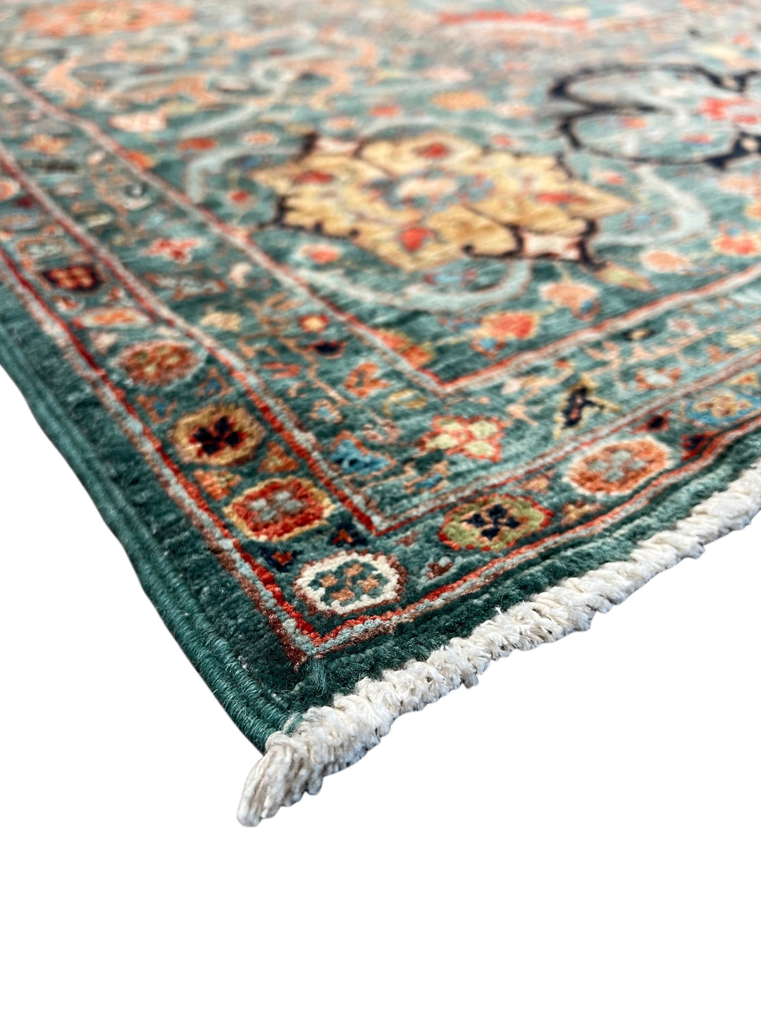 Teal, Aqua &amp; Rust Floral Wool Rug – 9.1’ x 12.3’
