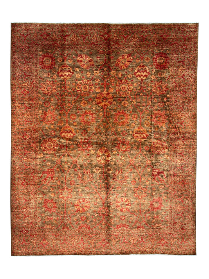 Rust, Brown &amp; Terracotta Floral Wool Rug – 8.3’ x 10.3’