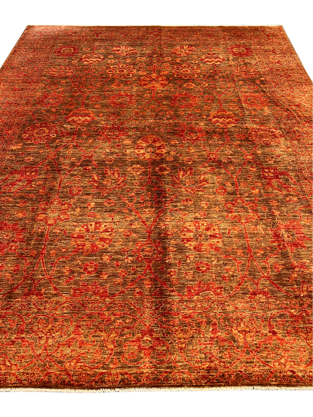 Rust, Brown &amp; Terracotta Floral Wool Rug – 8.3’ x 10.3’