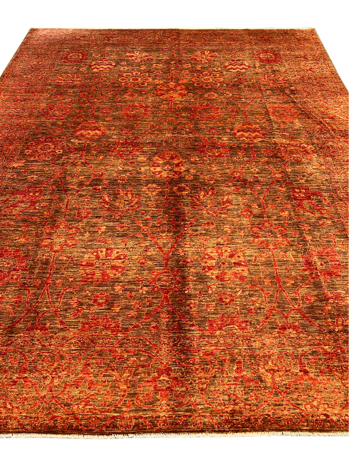 Rust, Brown &amp; Terracotta Floral Wool Rug – 8.3’ x 10.3’