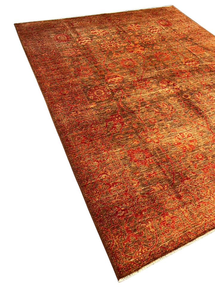 Rust, Brown &amp; Terracotta Floral Wool Rug – 8.3’ x 10.3’