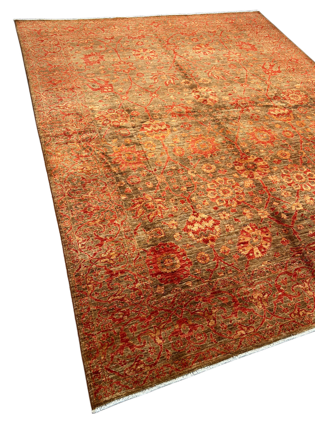 Rust, Brown &amp; Terracotta Floral Wool Rug – 8.3’ x 10.3’