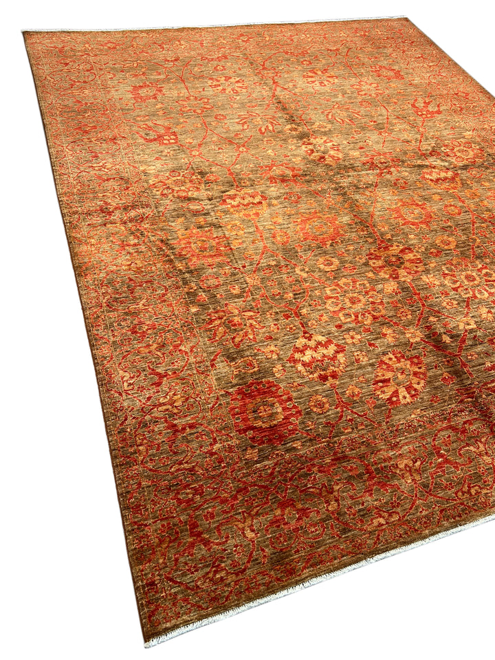 Rust, Brown &amp; Terracotta Floral Wool Rug – 8.3’ x 10.3’