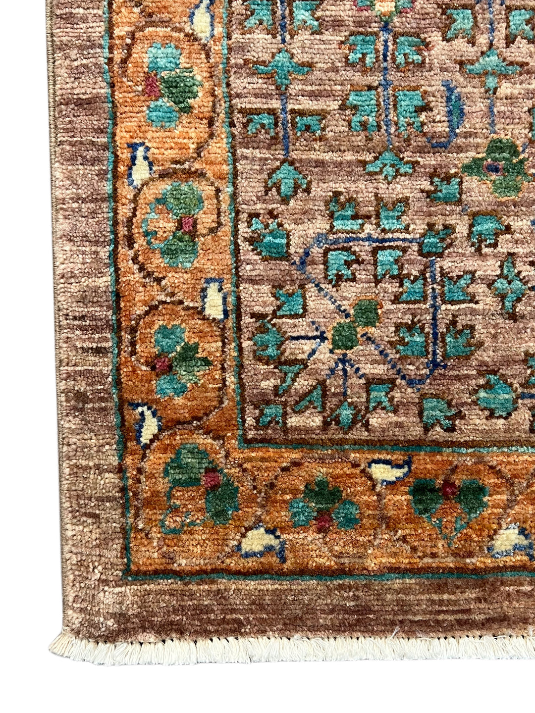 Light Brown, Teal &amp; Blue Geometric Medallion Wool Rug – 9.9’ x 13.11’