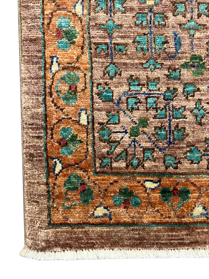 Light Brown, Teal &amp; Blue Geometric Medallion Wool Rug – 9.9’ x 13.11’