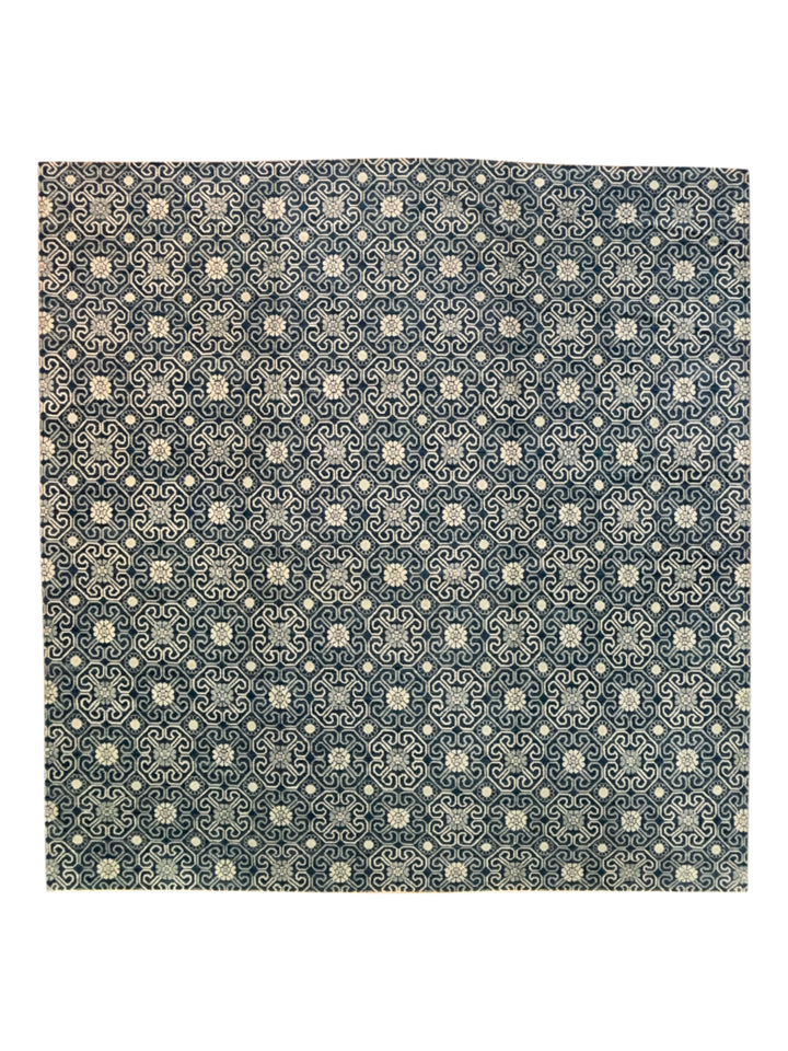 Navy Blue &amp; Ivory Geometric Oversized Square Rug – 14.1’ x 14.5’