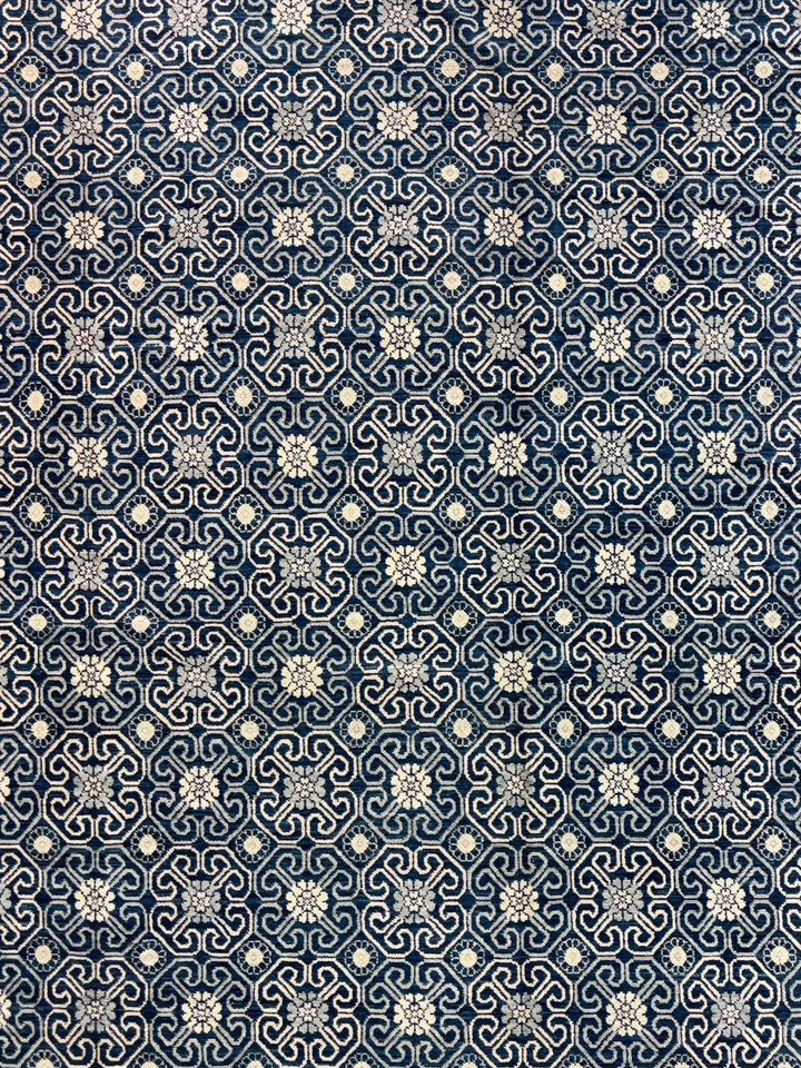 Navy Blue &amp; Ivory Geometric Oversized Square Rug – 14.1’ x 14.5’