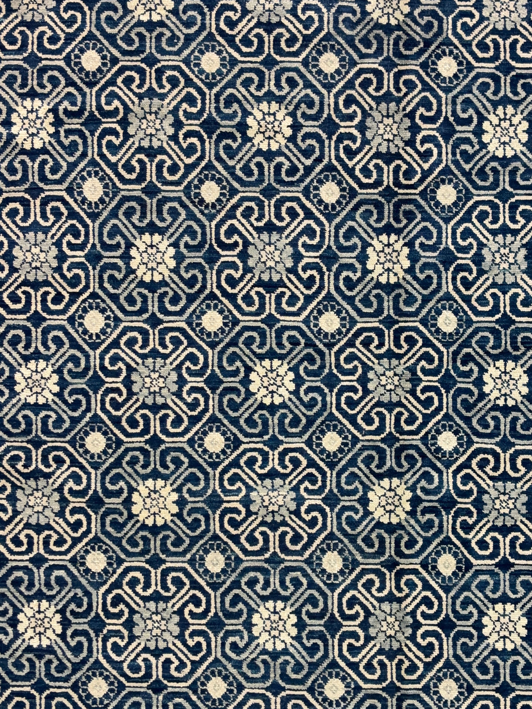 Navy Blue &amp; Ivory Geometric Oversized Square Rug – 14.1’ x 14.5’
