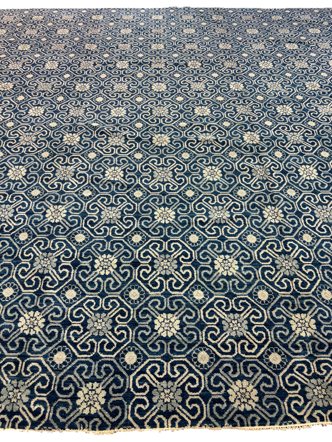 Navy Blue &amp; Ivory Geometric Oversized Square Rug – 14.1’ x 14.5’