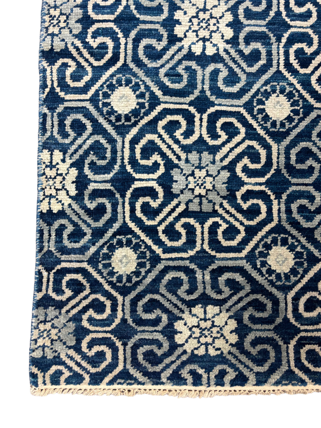 Navy Blue &amp; Ivory Geometric Oversized Square Rug – 14.1’ x 14.5’