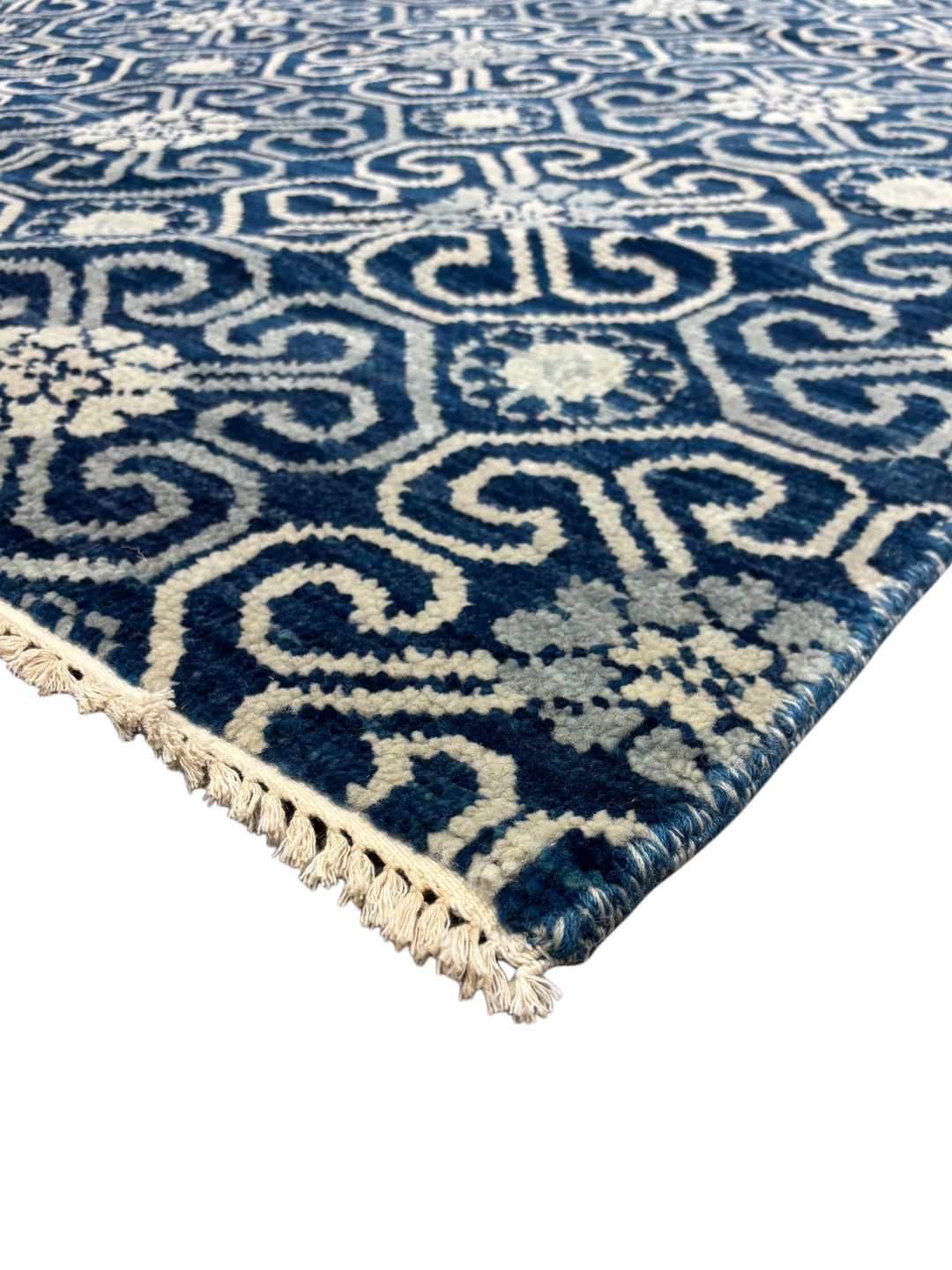 Navy Blue &amp; Ivory Geometric Oversized Square Rug – 14.1’ x 14.5’