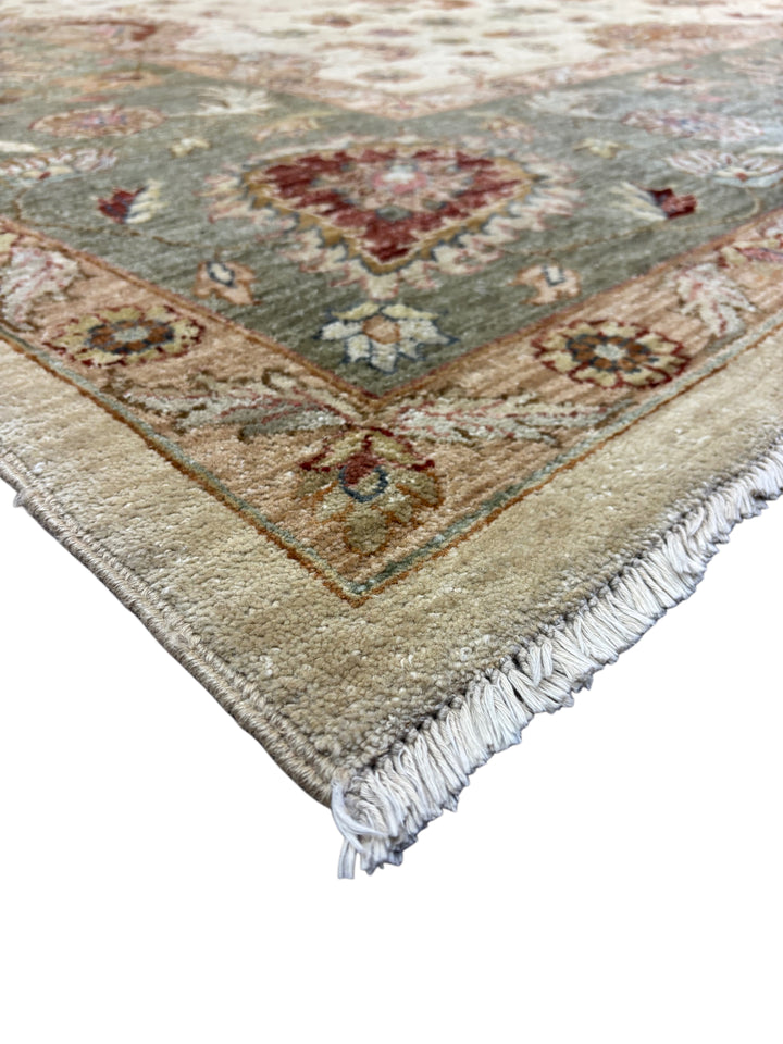 Ivory &amp; Sage Green Floral Wool Rug – 12.0’ x 14.10’