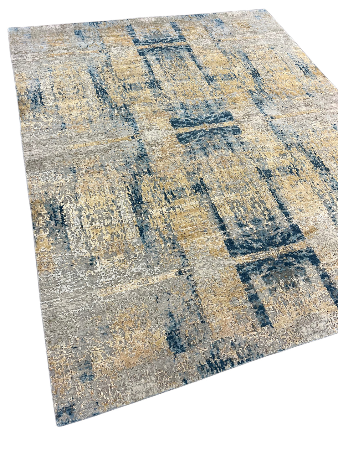 Gray, Ivory &amp; Deep Blue Abstract Modern Rug – 8.0’ x 9.10’