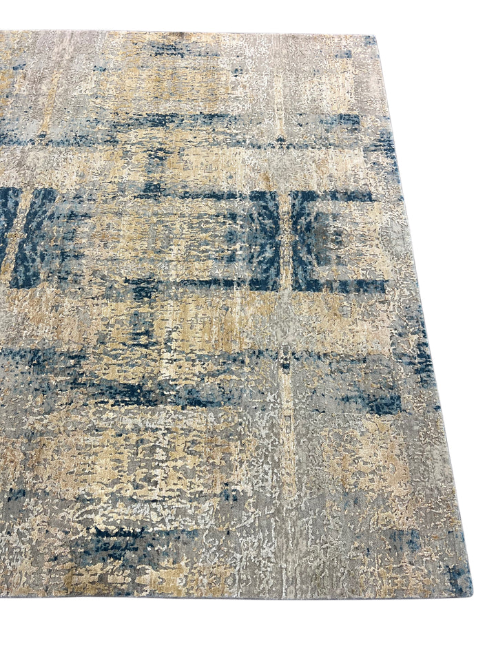 Gray, Ivory &amp; Deep Blue Abstract Modern Rug – 8.0’ x 9.10’