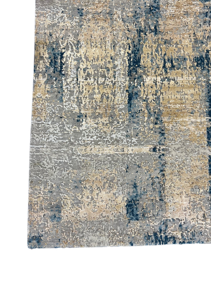 Gray, Ivory &amp; Deep Blue Abstract Modern Rug – 8.0’ x 9.10’