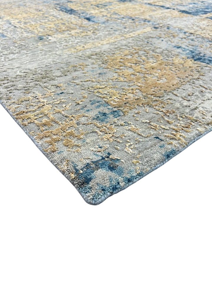 Gray, Ivory &amp; Deep Blue Abstract Modern Rug – 8.0’ x 9.10’