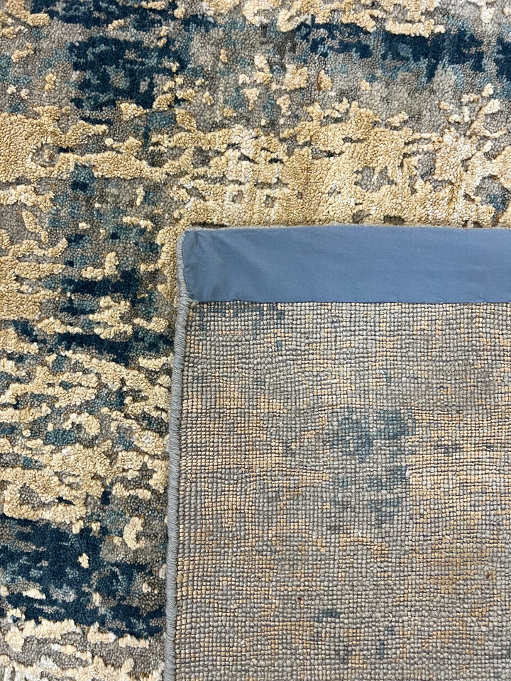 Gray, Ivory &amp; Deep Blue Abstract Modern Rug – 8.0’ x 9.10’