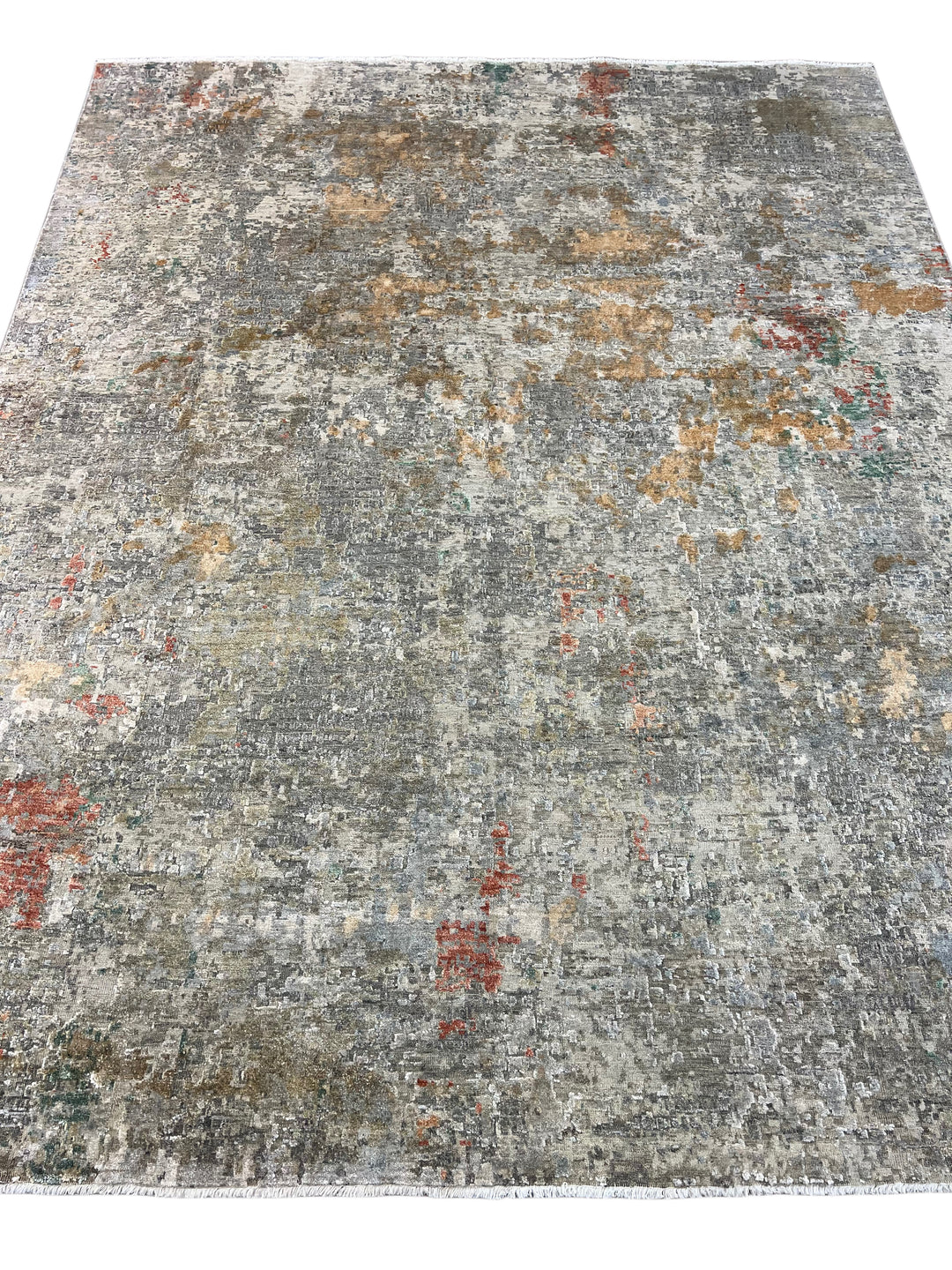 Gray, Beige &amp; Rust Abstract Art Silk Rug – 7.11’ x 10.0’