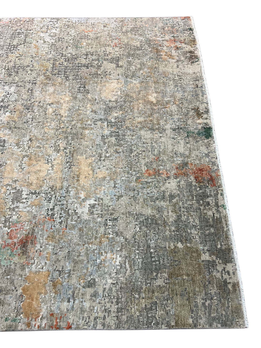 Gray, Beige &amp; Rust Abstract Art Silk Rug – 7.11’ x 10.0’