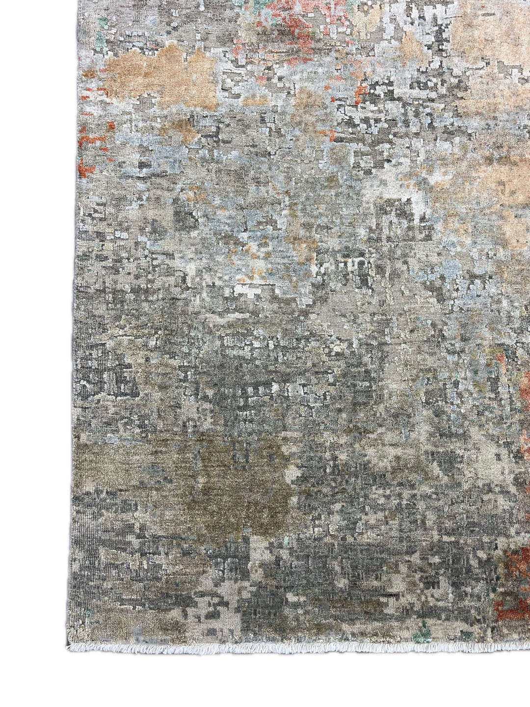 Gray, Beige &amp; Rust Abstract Art Silk Rug – 7.11’ x 10.0’