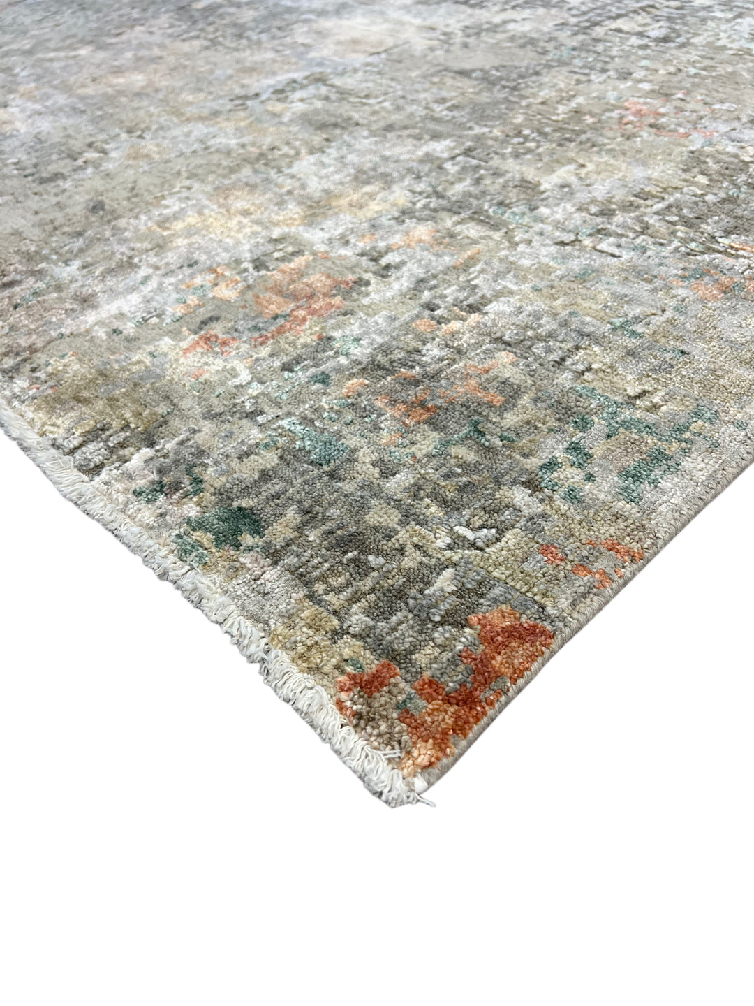 Gray, Beige &amp; Rust Abstract Art Silk Rug – 7.11’ x 10.0’