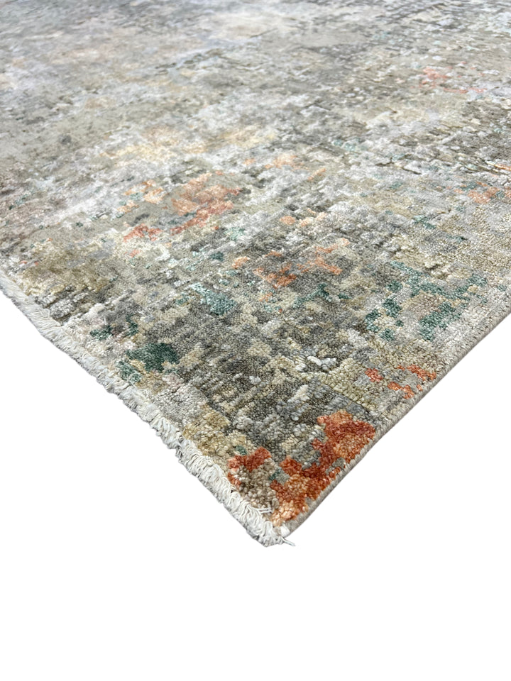 Gray, Beige &amp; Rust Abstract Art Silk Rug – 7.11’ x 10.0’