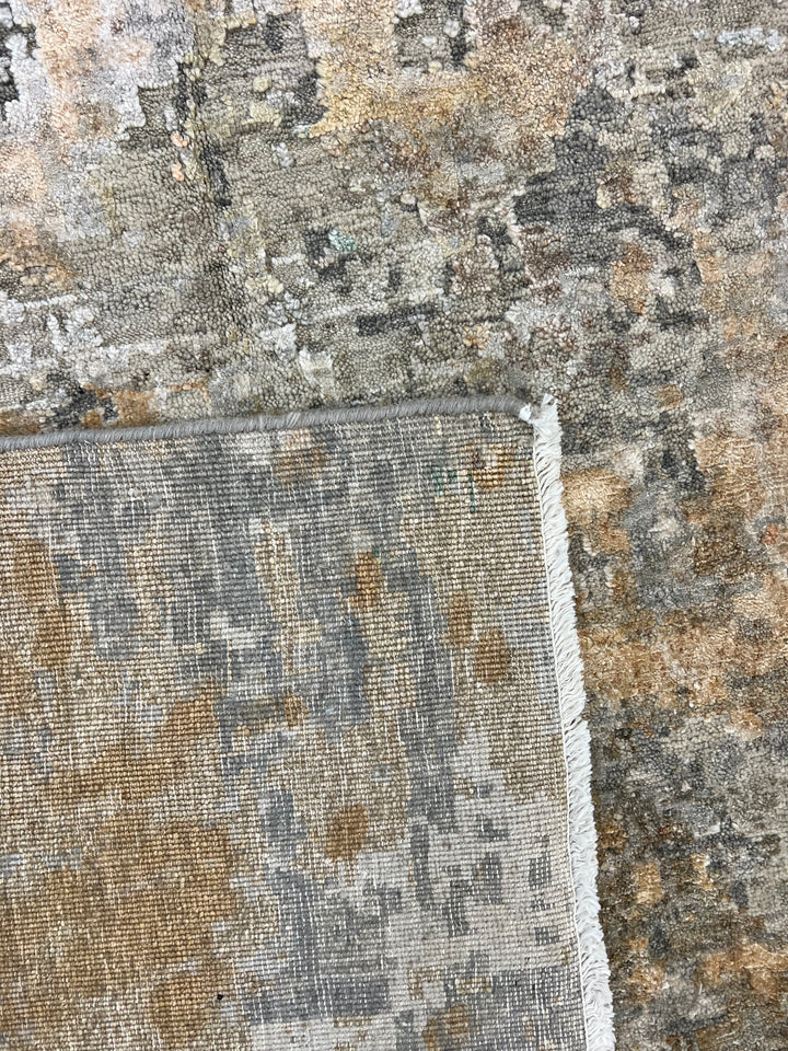 Gray, Beige &amp; Rust Abstract Art Silk Rug – 7.11’ x 10.0’