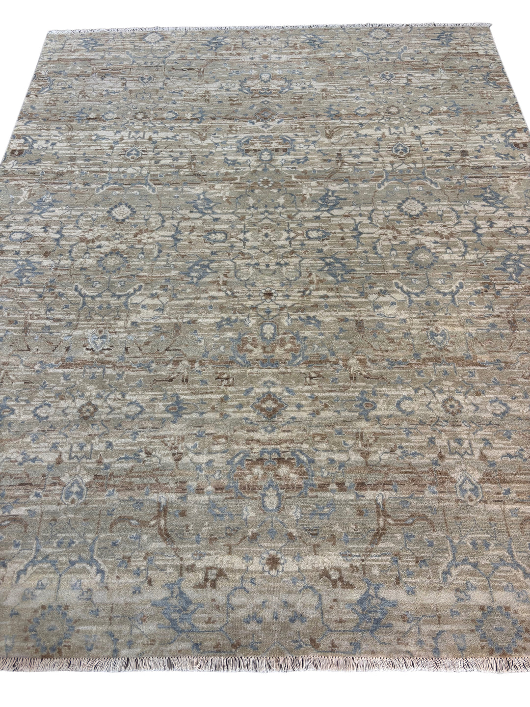 Soft Beige, Taupe &amp; Light Blue Distressed Floral Rug – 8.0’ x 10.0’
