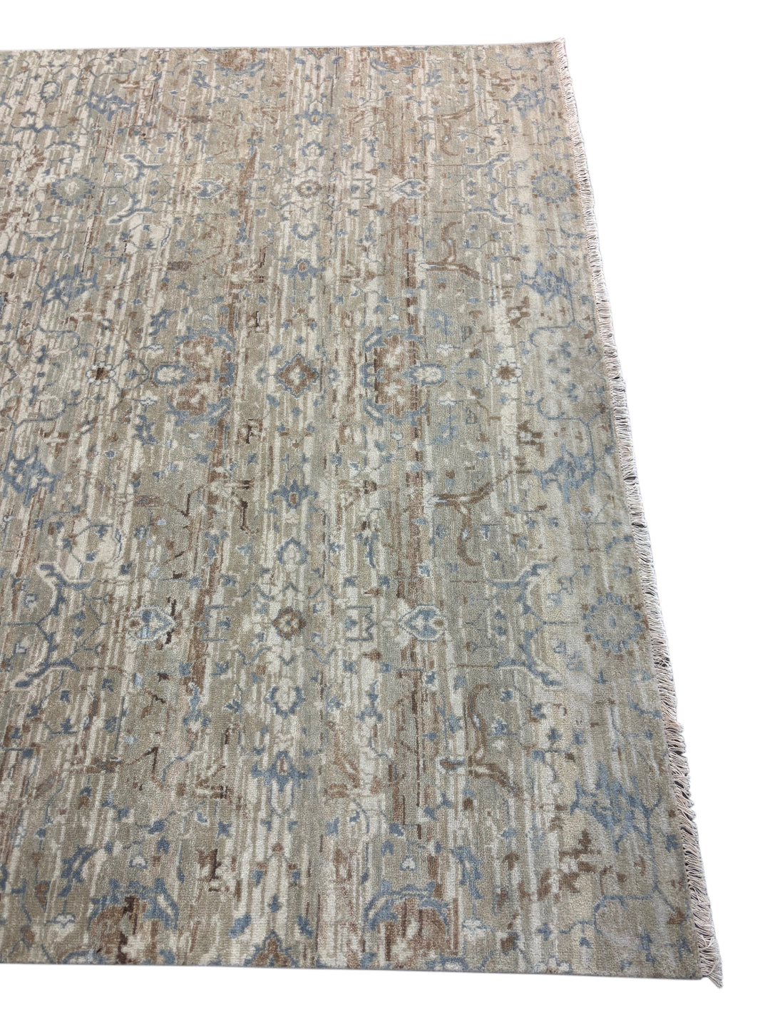Soft Beige, Taupe &amp; Light Blue Distressed Floral Rug – 8.0’ x 10.0’