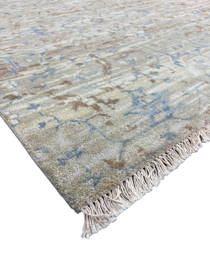 Soft Beige, Taupe &amp; Light Blue Distressed Floral Rug – 8.0’ x 10.0’