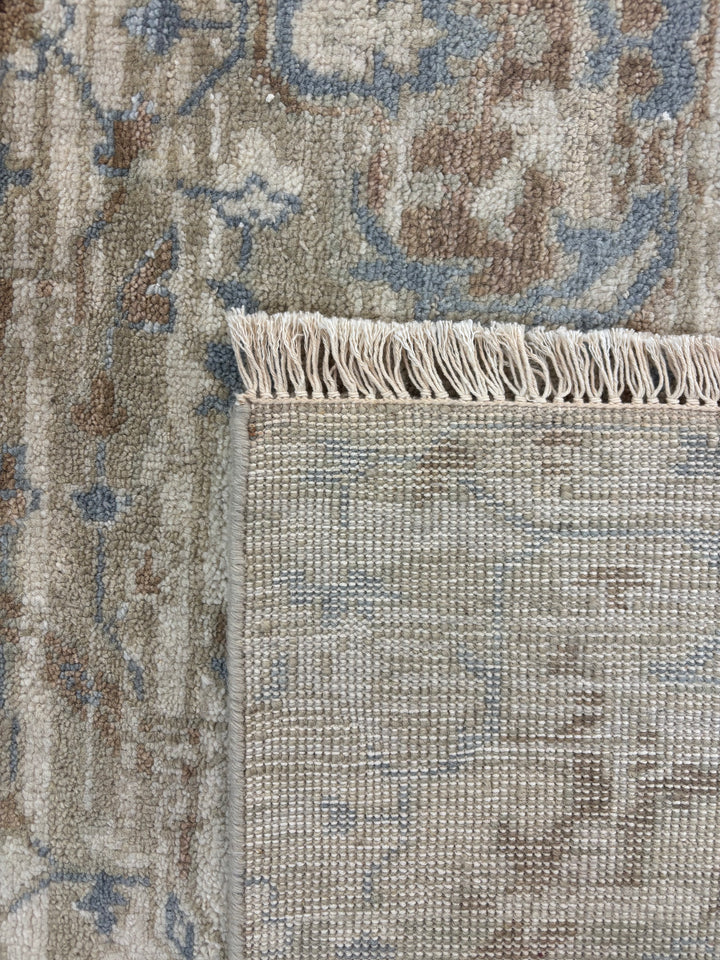 Soft Beige, Taupe &amp; Light Blue Distressed Floral Rug – 8.0’ x 10.0’