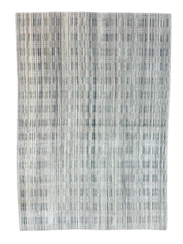 Gray, Ivory &amp; Charcoal Abstract Plaid Rug – 7’ x 10’