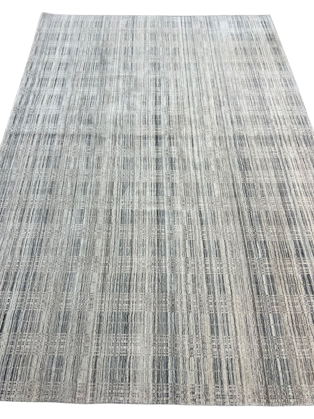 Gray, Ivory &amp; Charcoal Abstract Plaid Rug – 7’ x 10’