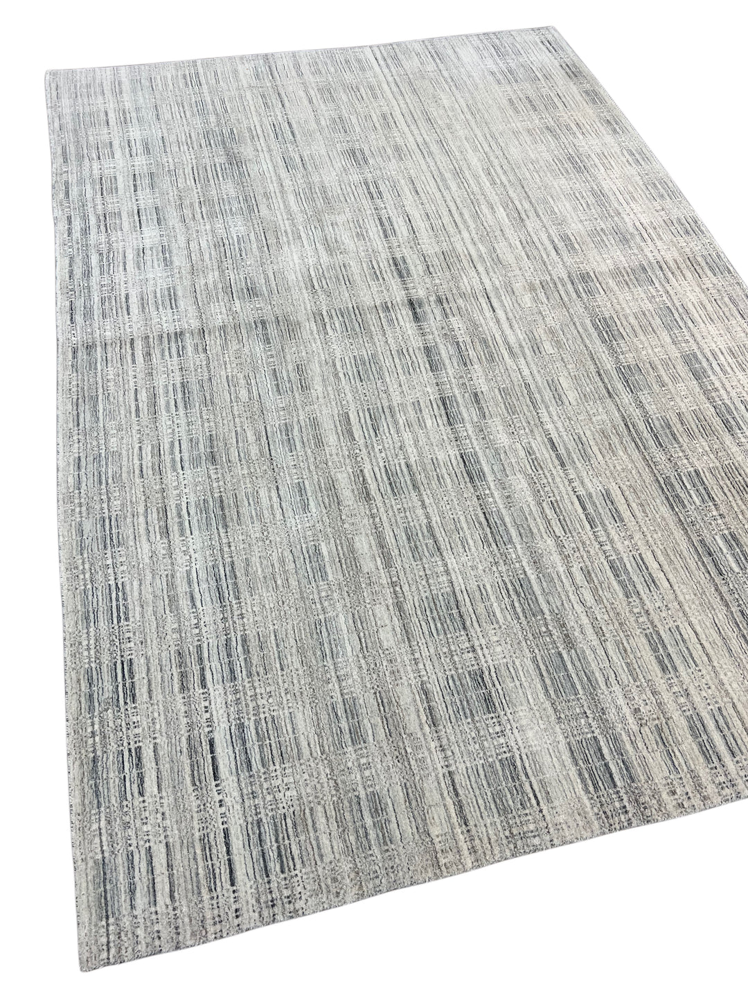 Gray, Ivory &amp; Charcoal Abstract Plaid Rug – 7’ x 10’