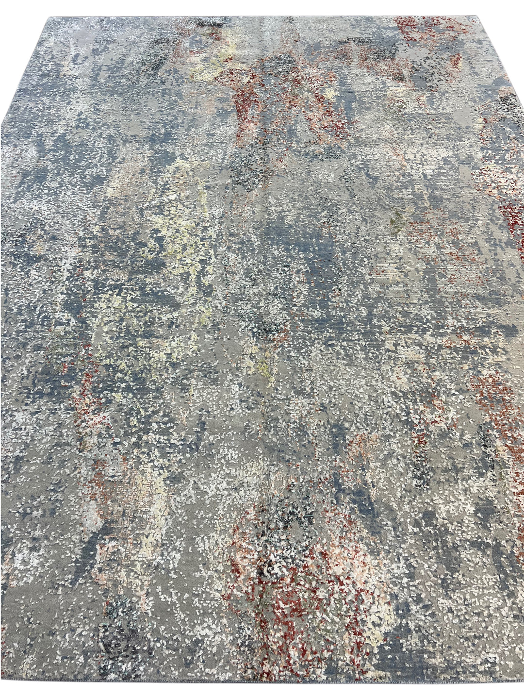 Gray, Blue &amp; Rust Textured Abstract Art Silk Rug – 9.1’ x 11.11’