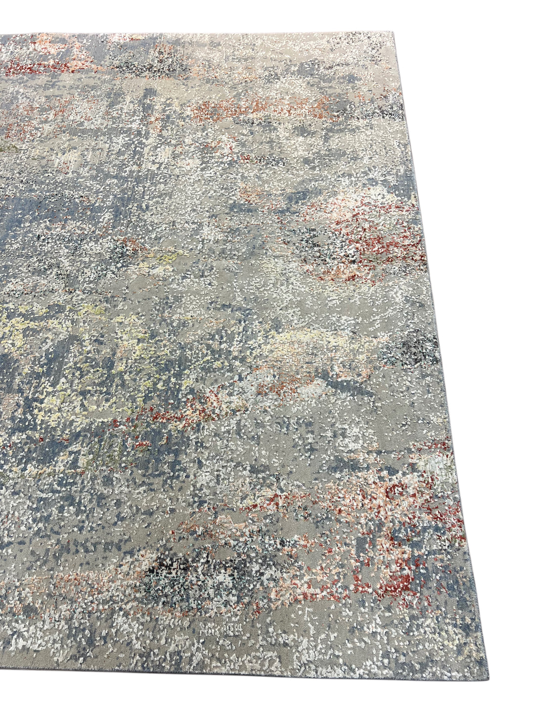 Gray, Blue &amp; Rust Textured Abstract Art Silk Rug – 9.1’ x 11.11’