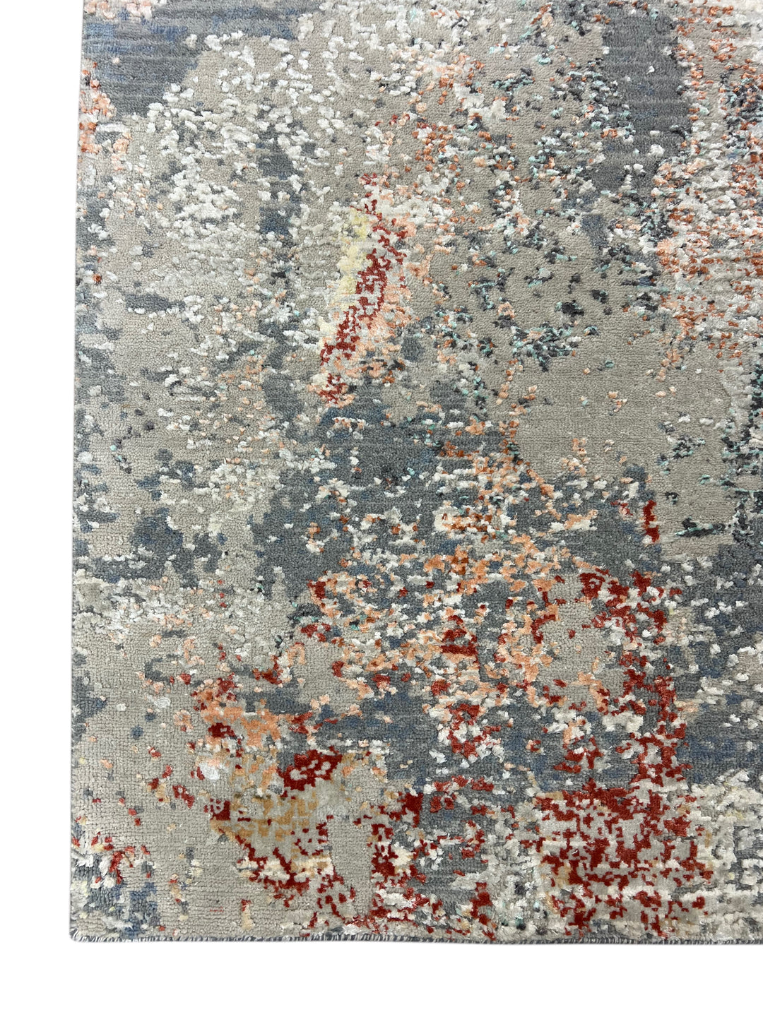 Gray, Blue &amp; Rust Textured Abstract Art Silk Rug – 9.1’ x 11.11’
