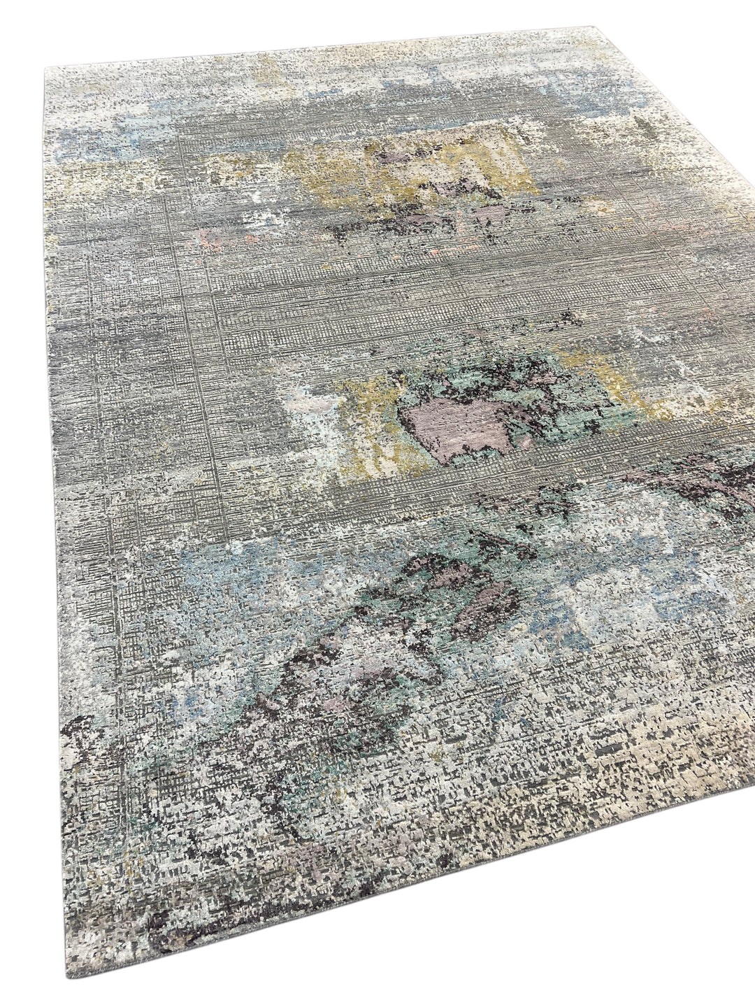 Gray, Blue &amp; Lavender Abstract Art Silk Rug – 8.11’ x 11.11’