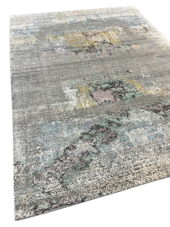Gray, Blue &amp; Lavender Abstract Art Silk Rug – 8.11’ x 11.11’