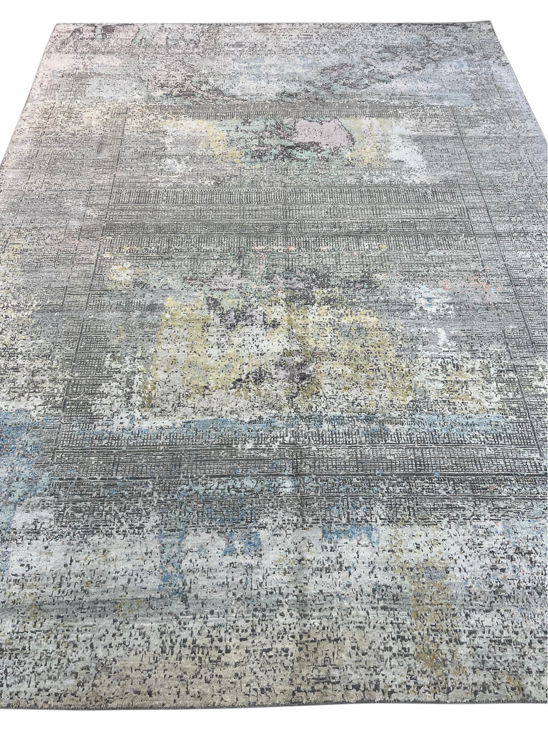 Gray, Blue &amp; Lavender Abstract Art Silk Rug – 8.11’ x 11.11’