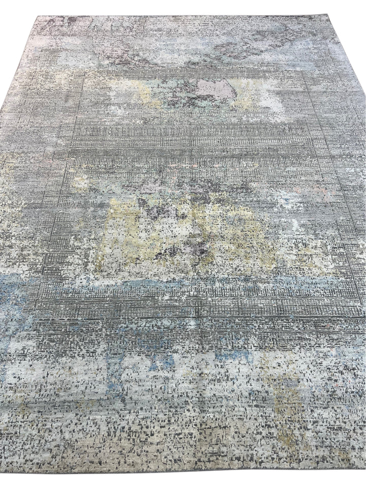 Gray, Blue &amp; Lavender Abstract Art Silk Rug – 8.11’ x 11.11’
