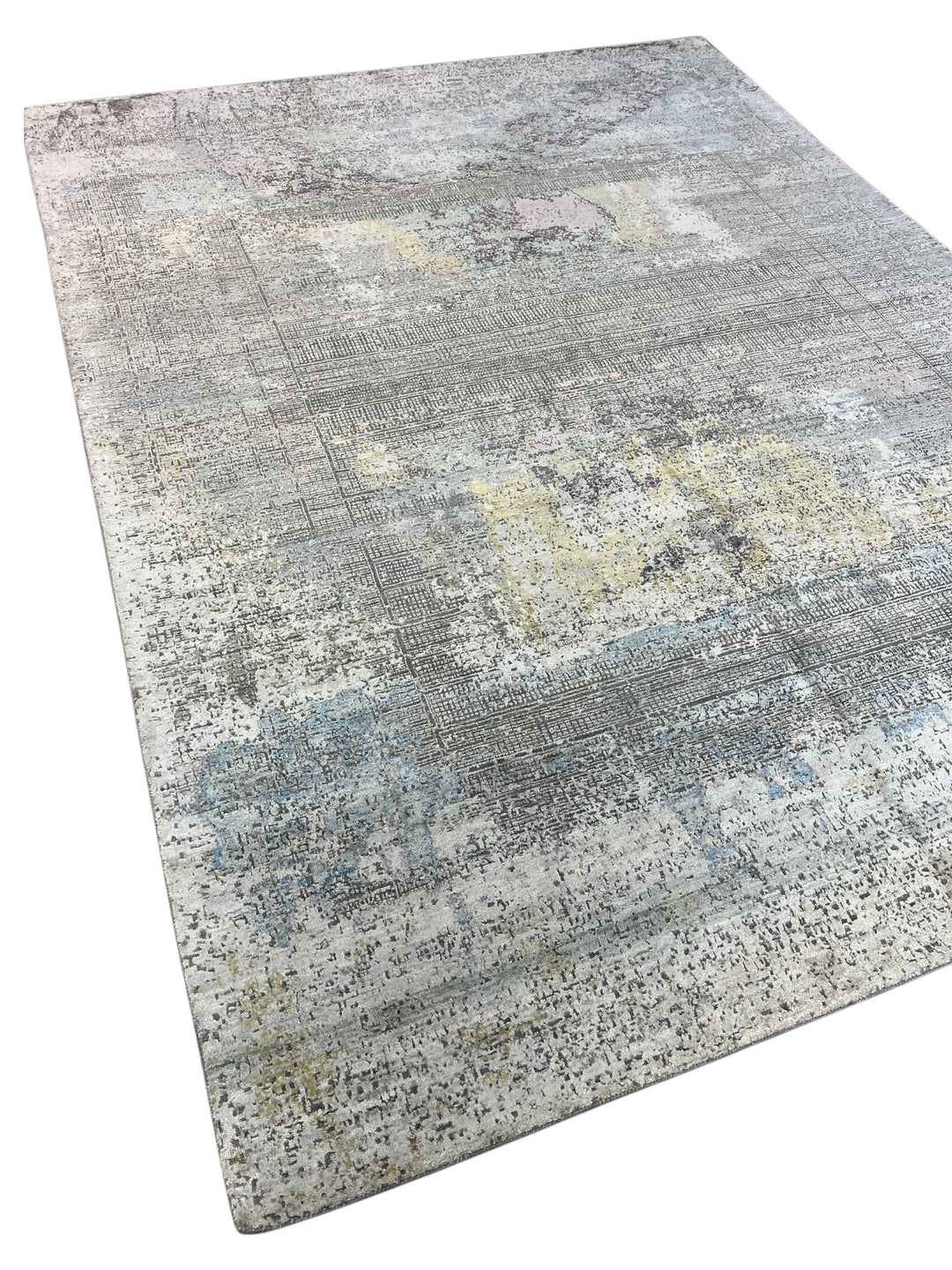 Gray, Blue &amp; Lavender Abstract Art Silk Rug – 8.11’ x 11.11’