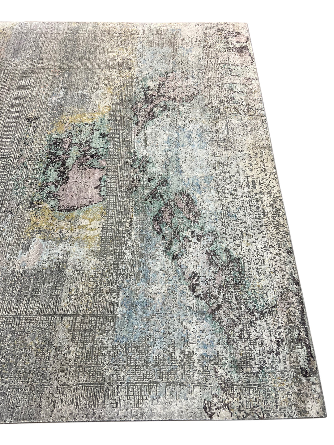 Gray, Blue &amp; Lavender Abstract Art Silk Rug – 8.11’ x 11.11’