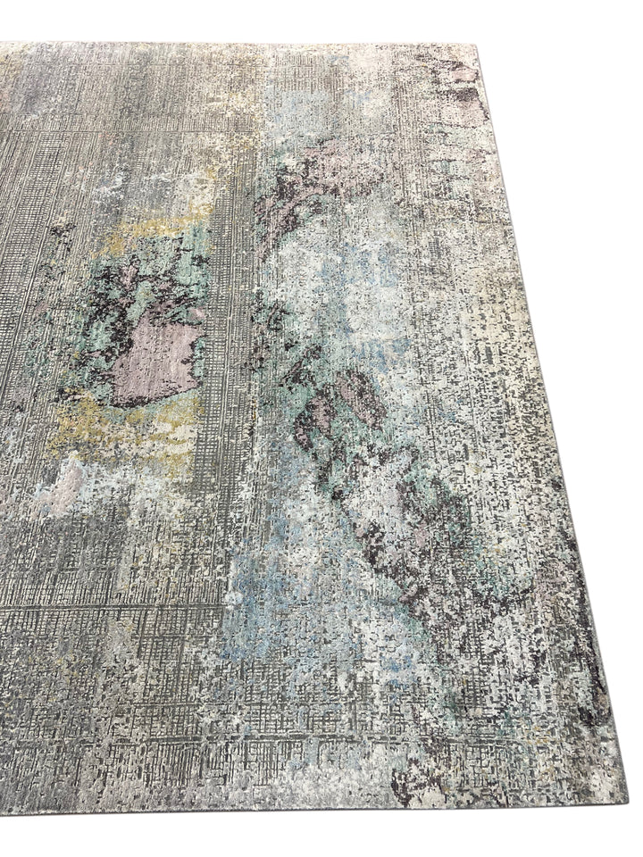 Gray, Blue &amp; Lavender Abstract Art Silk Rug – 8.11’ x 11.11’
