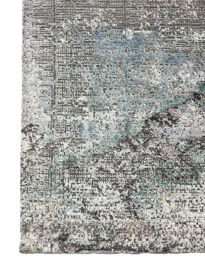 Gray, Blue &amp; Lavender Abstract Art Silk Rug – 8.11’ x 11.11’